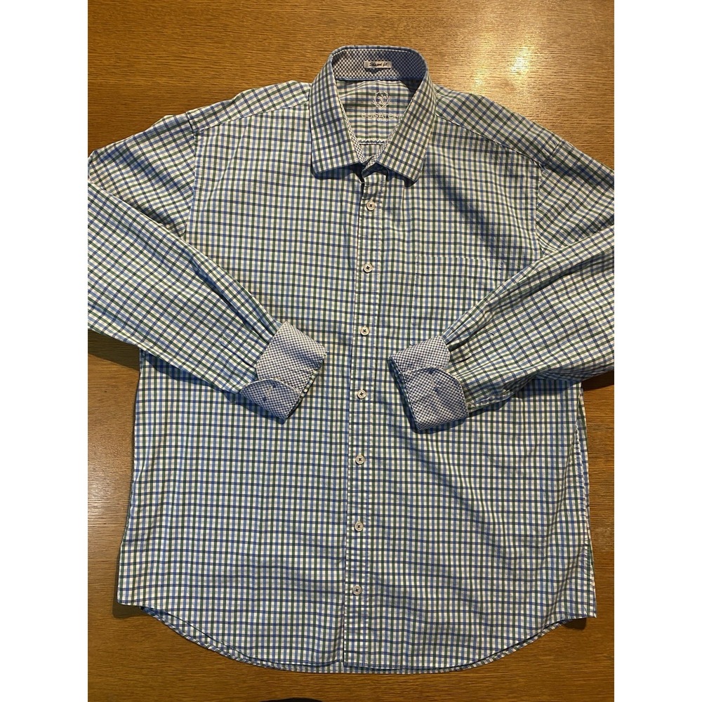 BUGATCHI Uomo Multicolor Gingham Oxford Mens L/S Shirt Size 2XL Flip Cuff